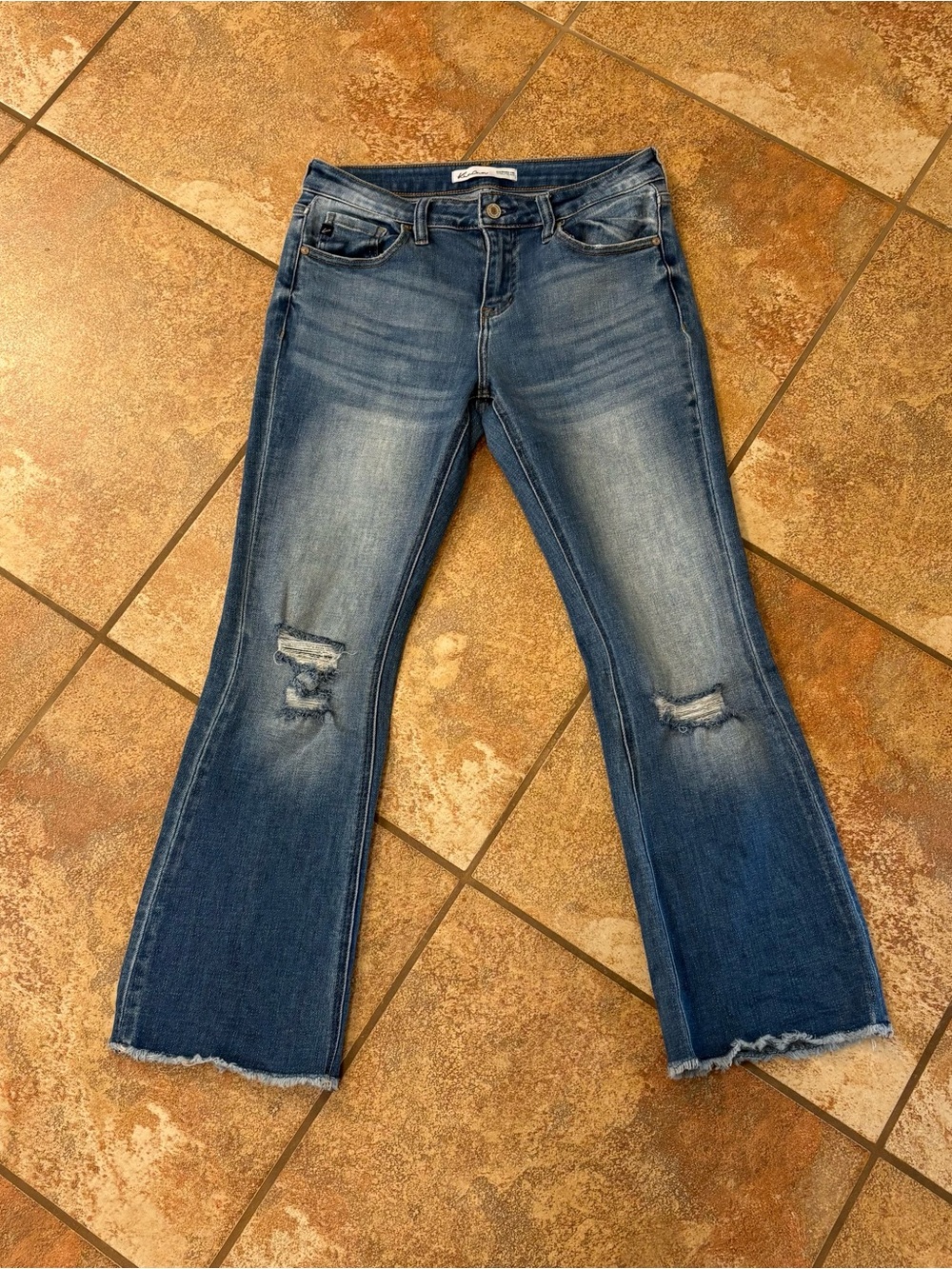 KanCan Medium Blue Distressed Flare Jeans